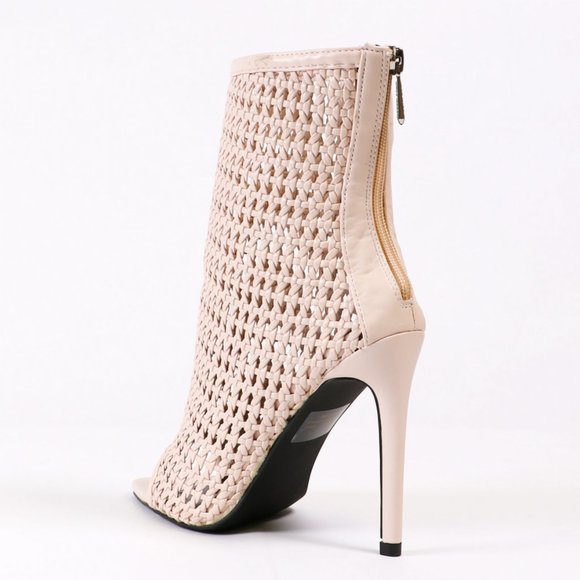 Weaved Pointy Peep Toe Caged Booties in Nude - Picture 4 of 5